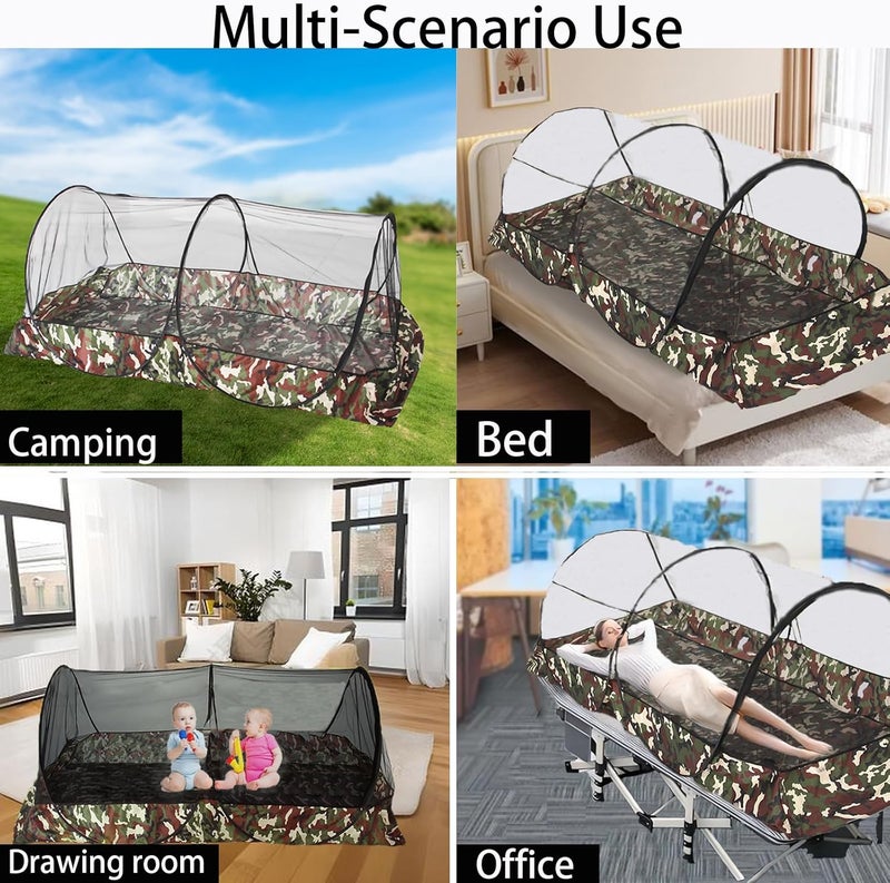 CMINGJ Portable Mosquito Net Foldable Pop-Up Travel Mosquito Net for Bed Free Installation-Suitable for Baby Adults Bedroom, Camping, nap, Patio (Extra-Large-Bottom Zipper(Black&Camouflage)) - Image 5